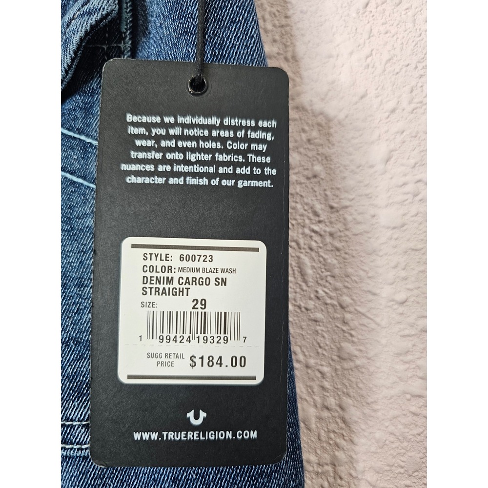 True Religion Womens Denim Cargo SN Straight Jeans Medium Blaze Wash Size 29 NEW - Picture 6 of 9